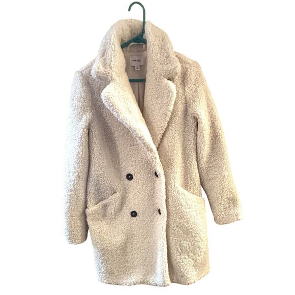 Nine West Teddy Sherpa Coat Cream Sz XS Double Breasted Teddy Bear Snow Winter - Picture 1 of 5